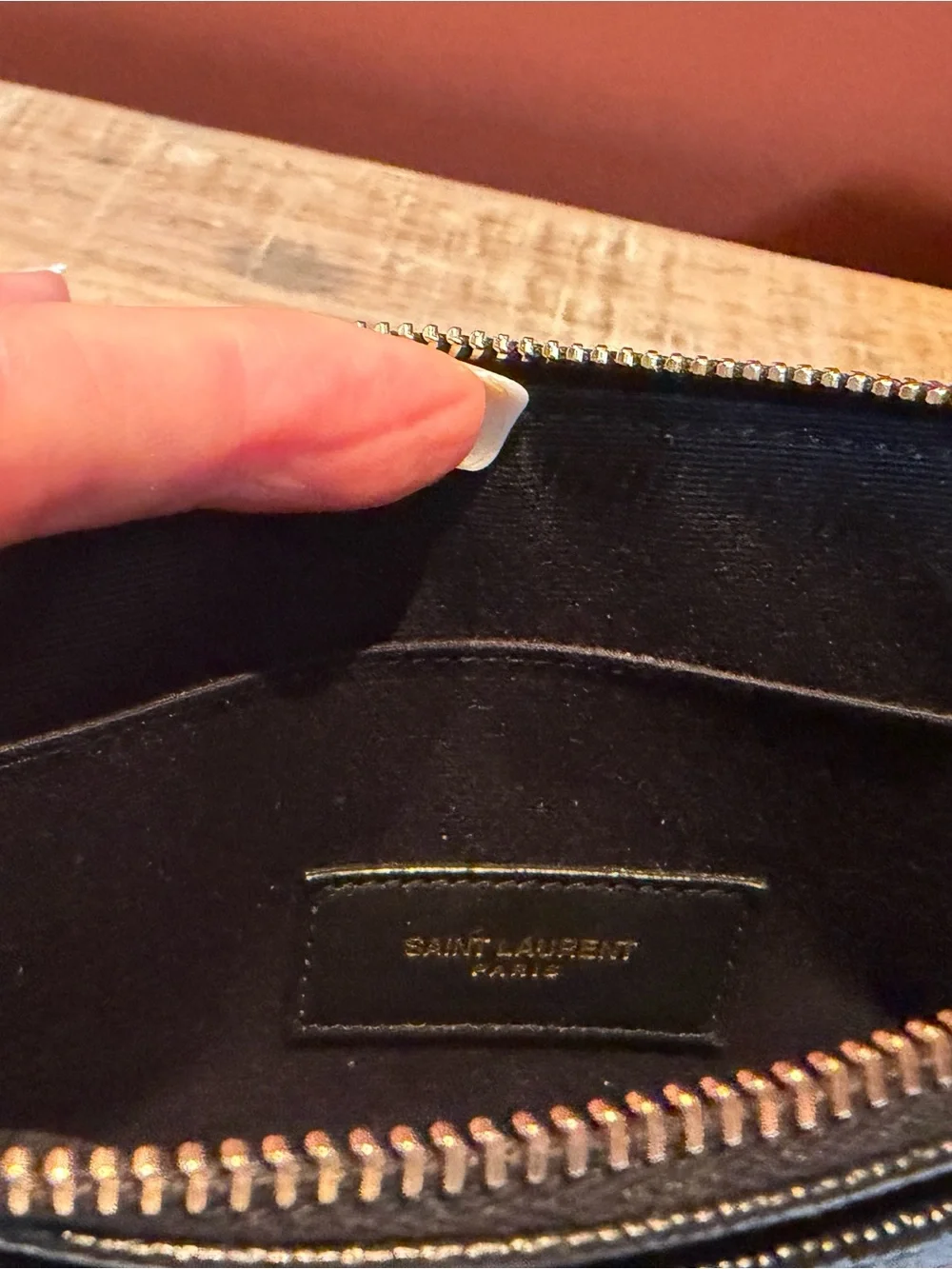 Saint Laurent Black Quilted Leather Zip Card Pouch with Gold YSL Emblem
